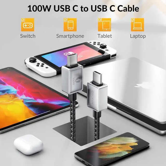 Alt view image 3 of 5 - iDsonix USB C to USB C Cable 100W [2-Pack, 6.6Ft], Zinc Alloy USB C Type C Fast Charging Cable Compatible with MacBook Air/Pro, iPad, Samsung Galaxy S23/S22/S21, PS5, Switch