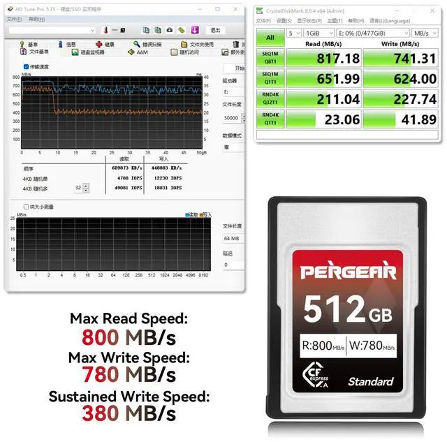 Alt view image 2 of 5 - Pergear 512GB CFexpress Type A Memory Card, Up to 800MB/s Read Speed & 780MB/s Write Speed for 4K 120P,8K 30P Recording (2-Pack)