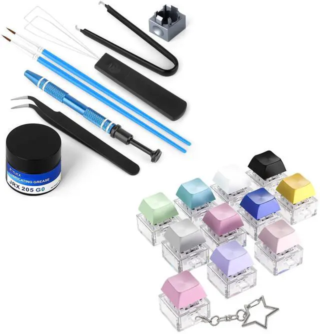 Main image of YIMAGUJRX Keyboard Lube Kit and Switch Lube with Switch Opener for Custom Keyboard,Colorful 10 Pcs Keyboard Fidget Toy, Keyboard Fidget Keychain,Keyboard Button Clicker, Finger Clicker Toys