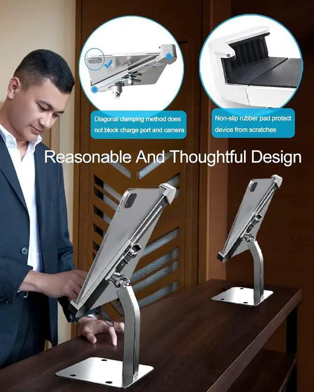 Alt view image 3 of 5 - woleyi Anti Theft Tablet Kiosk Stand for 9"-14" Tablet, Security iPad Desk Floor Stand, Heavy Duty Tablets POS Display Mount with Lock and Key, Compatible iPad Pro 13/Air, Surface Pro/Go, Galaxy Tabs