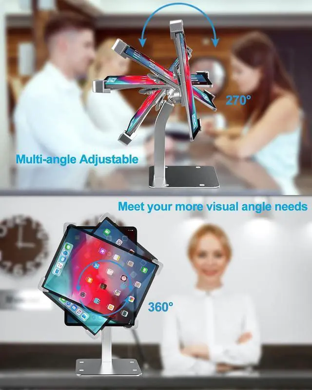 Alt view image 4 of 5 - woleyi Anti Theft Tablet Kiosk Stand for 9"-14" Tablet, Security iPad Desk Floor Stand, Heavy Duty Tablets POS Display Mount with Lock and Key, Compatible iPad Pro 13/Air, Surface Pro/Go, Galaxy Tabs