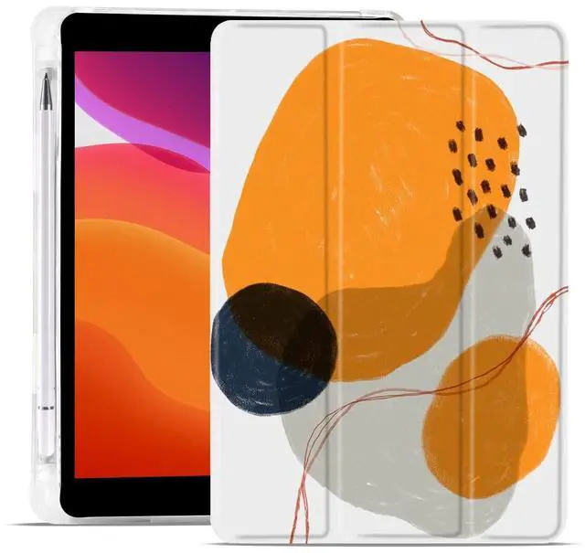 Main image of MAYCARI Abstract Line Orange Case for iPad 10.2 inch 2021/2020/2019 with Pencil Holder, Aesthetic Spot iPad 9th/8th/7th Generation Soft TPU Protective Case, Auto Sleep/Wake Cover Slim Shell for Women