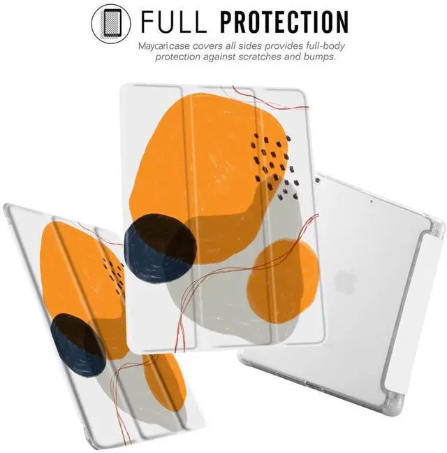 Alt view image 2 of 5 - MAYCARI Abstract Line Orange Case for iPad 10.2 inch 2021/2020/2019 with Pencil Holder, Aesthetic Spot iPad 9th/8th/7th Generation Soft TPU Protective Case, Auto Sleep/Wake Cover Slim Shell for Women