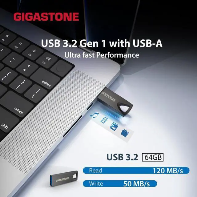 Alt view image 2 of 5 - GIGASTONE 64GB Slim Fit Flash Drive (5 Pack) Z70 USB 3.2 Gen 1, 120MB/s Ultra Fast, Nickel Metal Design, Data Storage, Backup for PC/Mac/TV/Car Audio, USB 2.0/3.0/3.1 Compatible