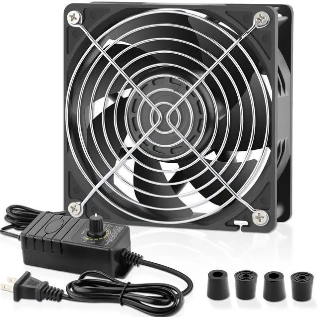 Main image of AmRunJe 120mm Computer Fan with Variable Speed Controller AC Low Watt 110V 120V 220V 240V for Gaming, PC Case, Greenhouse, Mining Rig, Green Tent Cooling Ventilation Exhaust Projects
