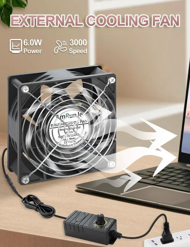 Alt view image 2 of 5 - AmRunJe 120mm Computer Fan with Variable Speed Controller AC Low Watt 110V 120V 220V 240V for Gaming, PC Case, Greenhouse, Mining Rig, Green Tent Cooling Ventilation Exhaust Projects