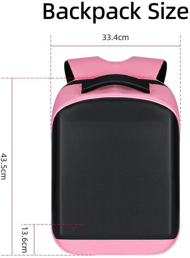 Alt view image 5 of 5 - Tesinll Laptop Backpack with LED Display, DIY Fashion Backpack, Waterproof Shoulder Travel Backpack, Gift for Men Women Fits 15.6 Inch Laptop (Pink)