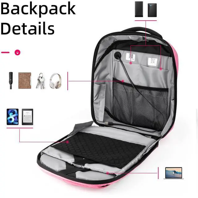 Alt view image 4 of 5 - Tesinll Laptop Backpack with LED Display, DIY Fashion Backpack, Waterproof Shoulder Travel Backpack, Gift for Men Women Fits 15.6 Inch Laptop (Pink)
