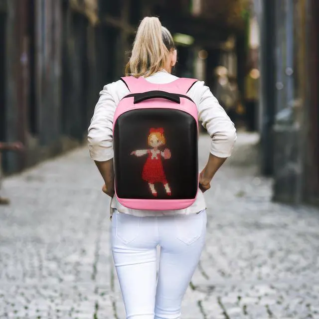 Alt view image 3 of 5 - Tesinll Laptop Backpack with LED Display, DIY Fashion Backpack, Waterproof Shoulder Travel Backpack, Gift for Men Women Fits 15.6 Inch Laptop (Pink)