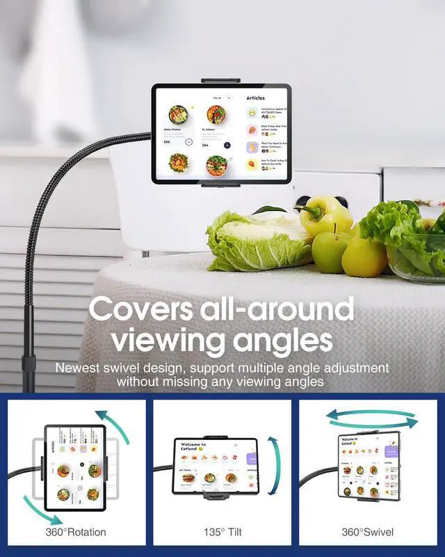 Alt view image 4 of 5 - elitehood iPad Stand Floor with 14lb Heavy Duty Base, AdjustablecGooeneck Tablet Floor Stand, Tall iPad Holder for Bed Compatible with 4.7-13in Kindle, iPhone and Tablets