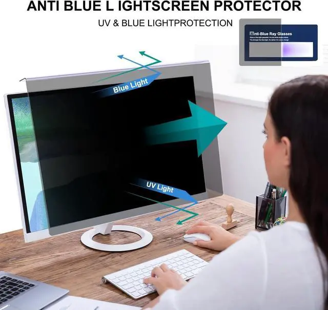 Alt view image 4 of 5 - Hanging Computer Privacy Screen Protector Shield Compatible for 23/24 Inch Widescreen Desktop Monitor -Anti Glare & Blue Light Filter-Hanging Design for Easy On/Off
