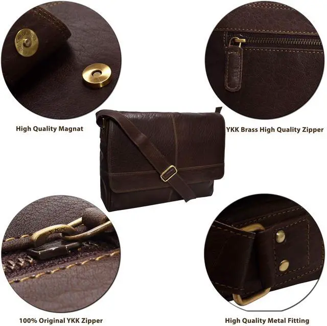 Alt view image 2 of 5 - VALENCHI Leather Messenger Bag For Men, Women - 14" Leather Laptop Messenger Briefcase & Shoulder Bag - Office, Work, College, Casual - Gift For Him, Her - Father's day (Brown Trumble)