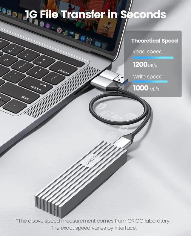 Alt view image 4 of 5 - ORICO 10Gbps NVMe SSD Enclosure, M.2 to USB-C Adapter for NVMe M-Key 4TB SSD 2280, Aluminum M2 External SSD Case, Compatible with Thunderbolt 3/4 USB3.2/3.1/3.0/Type - M232-Grey