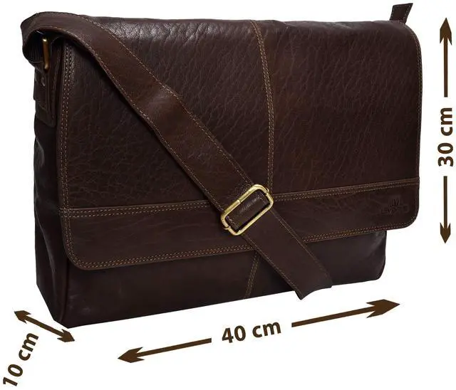 Alt view image 4 of 5 - VALENCHI Leather Messenger Bag For Men, Women - 14" Leather Laptop Messenger Briefcase & Shoulder Bag - Office, Work, College, Casual - Gift For Him, Her - Father's day (Brown Trumble)