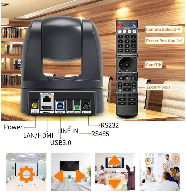 Alt view image 3 of 5 - HCSTVCON HDMI PTZ Camera 4K with 20X Optical Zoom USB3.0/HDMI/RJ45 PoE PTZ Conference Camera for Church Streaming,Video Conferencing,Education,Works with Zoom,Skype,OBS,YouTube,etc