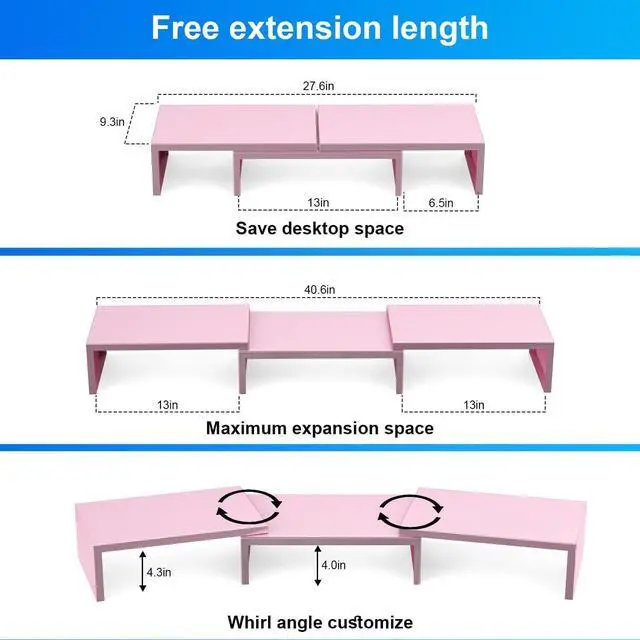 Alt view image 4 of 5 - OUTIOE Dual Monitor Stand for Desk, Metal Monitor Riser, Pink office Supplies and Accessories (Pink)