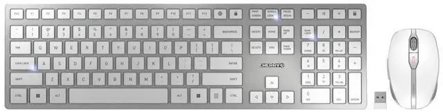 Main image of CHERRY DW 9100 Slim Wireless Keyboard and Mouse Set Combo Rechargeable with SX Scissor Mechanism, Silent keystroke Quiet Typing with Thin Design for Work or Home Office. (White & Silver)