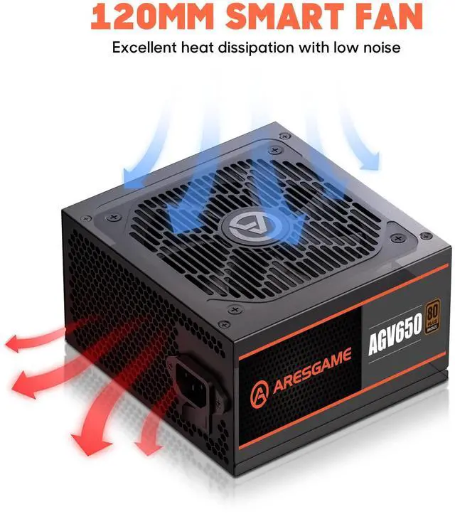 Alt view image 3 of 5 - ARESGAME AGV Series 650W Power Supply, 80 Plus Bronze Certified, Non Modular Power Supply, 5 Year Warranty