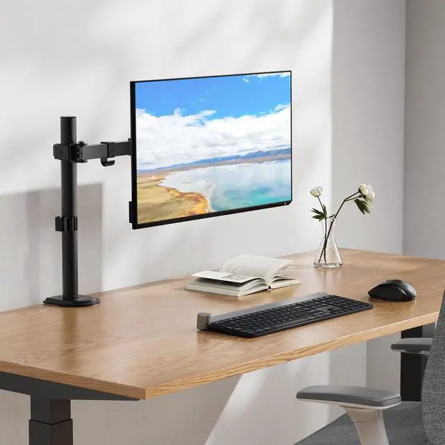 Alt view image 2 of 5 - Mount-It! Single Monitor Arm 17" to 32", Full Motion Adjustment with Tilt, Rotation, Swivel, Height Adjustment Along Pole, Clamp or Grommet Mounting, Monitor Desk Mount VESA 75x75 and 100x100, Black