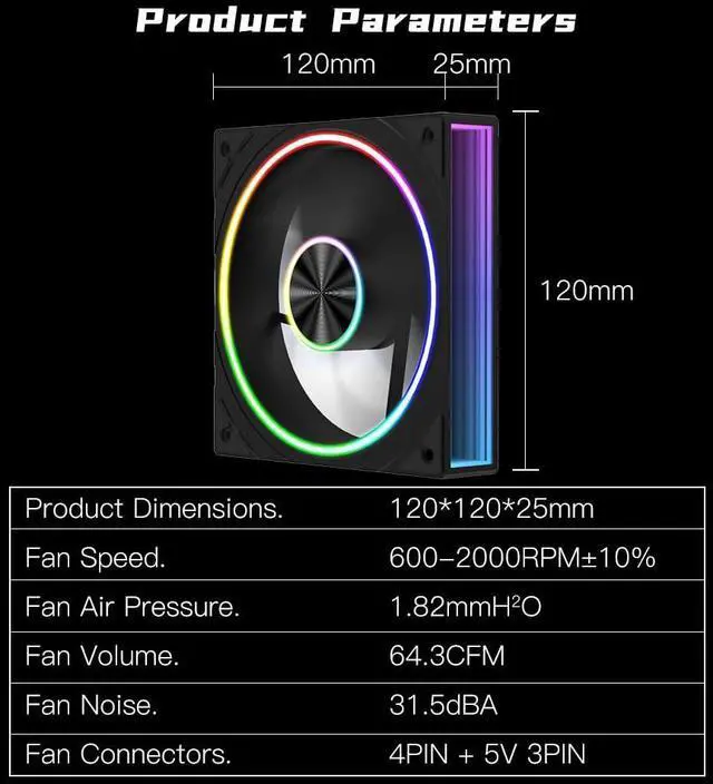 Alt view image 5 of 5 - ICOLER Transwarp 120mm RGB Reverse Fan, Infinity Mirror 5V ARGB PWM Case Fan 120mm Triple PackSuitable for Computer Case & CPU Cooling