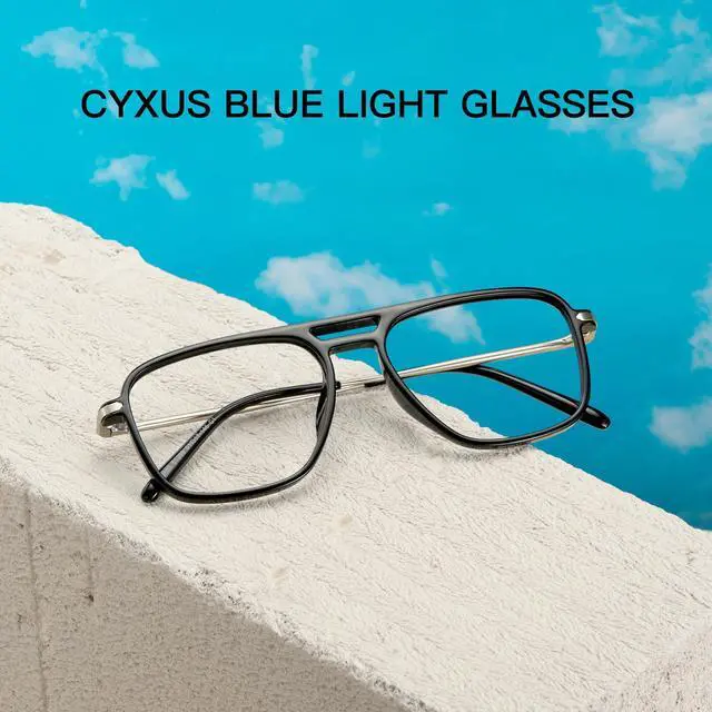 Alt view image 4 of 5 - Cyxus Retro Aviator Blue Light Blocking Glasses for Women Men Tr90 Frame Pilot Glasses Anti Eye Strain 8186 Black