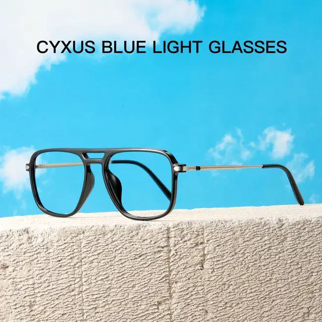 Alt view image 5 of 5 - Cyxus Retro Aviator Blue Light Blocking Glasses for Women Men Tr90 Frame Pilot Glasses Anti Eye Strain 8186 Black