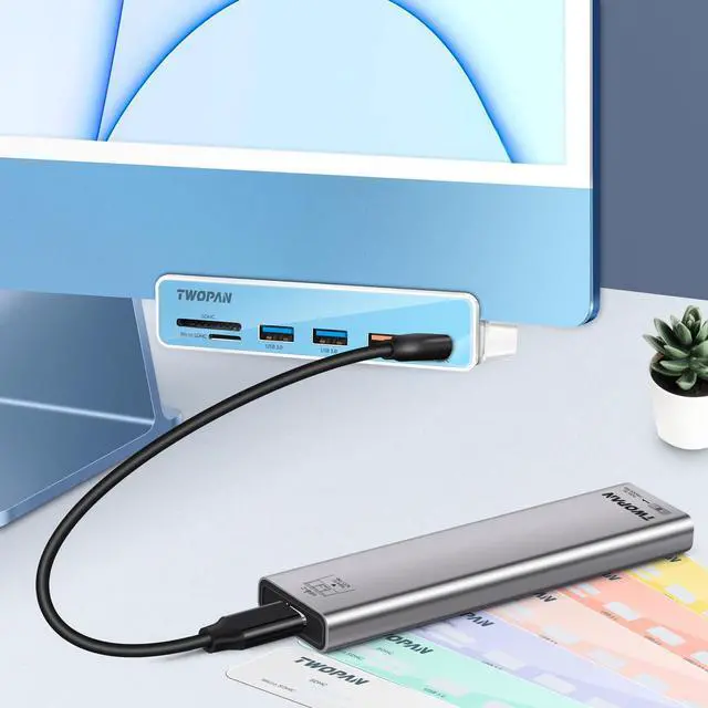 Alt view image 2 of 4 - TWOPAN iMac Hub with Aluminum M.2 NVMe SATA 2230/2242/2260/2280 SSD Enclosure, Compatible with iPhone 16/15, MacBook, iMac and More