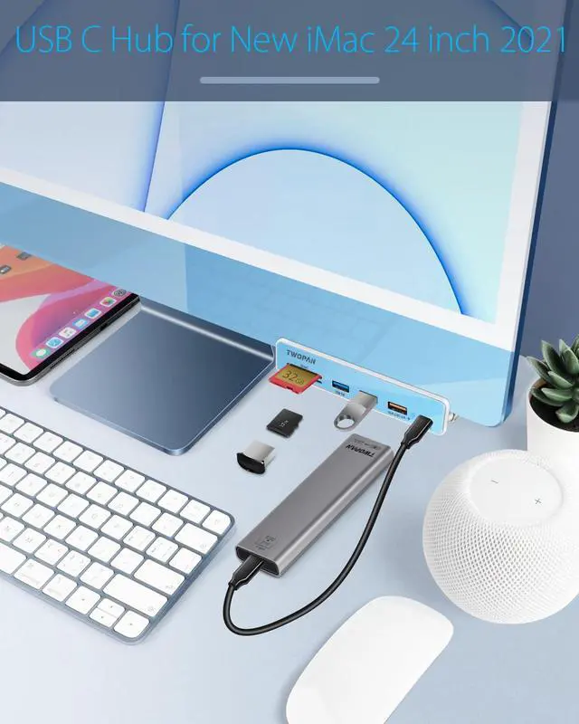 Alt view image 3 of 4 - TWOPAN iMac Hub with Aluminum M.2 NVMe SATA 2230/2242/2260/2280 SSD Enclosure, Compatible with iPhone 16/15, MacBook, iMac and More