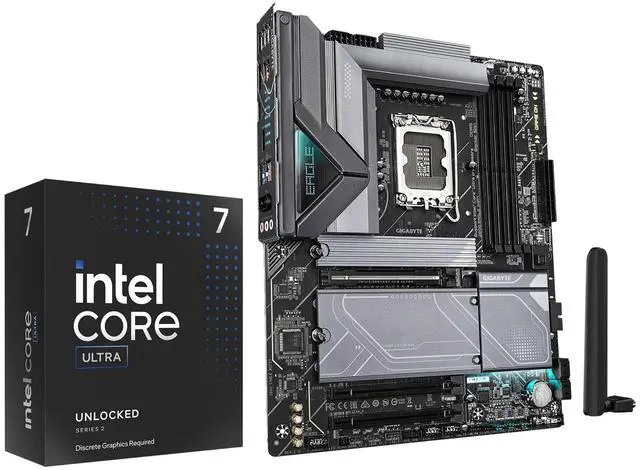 Main image of MICRO CENTER CPU Motherbard Combo - Ultra 7 265KF 20 cores(8 P-cores + 12 E-cores) Desktop Processor with Gigabyte Z890 Eagle WIFI7 Motherboard
