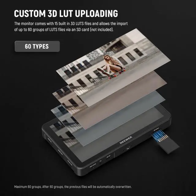 Alt view image 4 of 5 - NEEWER F700 7" Camera Field Monitor, 2000nit HD 1920x1080 IPS Touch Screen with 3D LUT, GA021 NATO Monitor Mount for RS Gimbal Included