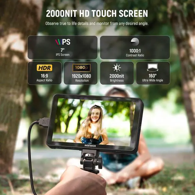 Alt view image 2 of 5 - NEEWER F700 7" Camera Field Monitor, 2000nit HD 1920x1080 IPS Touch Screen with 3D LUT, GA021 NATO Monitor Mount for RS Gimbal Included