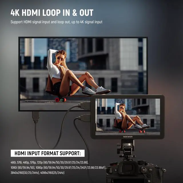 Alt view image 3 of 5 - NEEWER F700 7" Camera Field Monitor, 2000nit HD 1920x1080 IPS Touch Screen with 3D LUT, GA021 NATO Monitor Mount for RS Gimbal Included