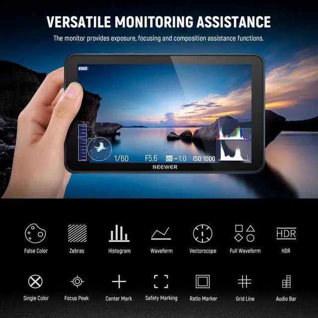 Alt view image 5 of 5 - NEEWER F700 7" Camera Field Monitor, 2000nit HD 1920x1080 IPS Touch Screen with 3D LUT, GA021 NATO Monitor Mount for RS Gimbal Included