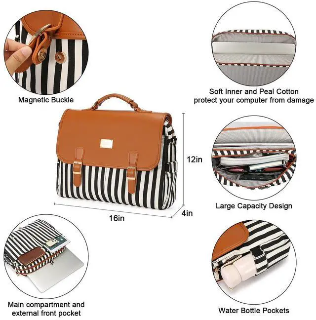 Alt view image 4 of 5 - LOVEVOOK Laptop Bag for Women, 15.6 Inch Large Capacity Computer Teacher Bags Work Business Bags Tote Briefcase Purse, Cute Shoulder Messenger Bag Laptop Sleeve Case, Dark Green-Beige