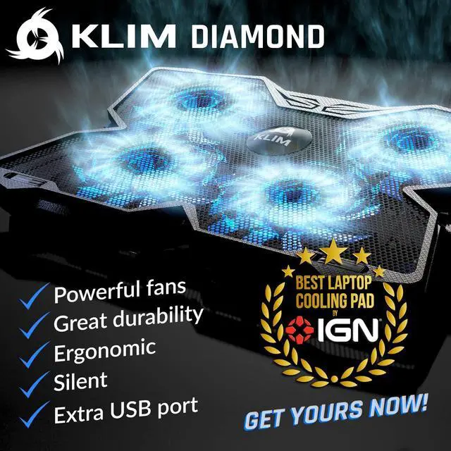 Alt view image 2 of 5 - KLIM Wind Laptop Cooling Pad - More Than 500,000 Units Sold - New Version - Powerful Rapid Action Laptop Cooler - Laptop Stand with 4 Cooling Fans - 2 USB Ports - PC Mac PS5 PS4 Xbox One - Diamond