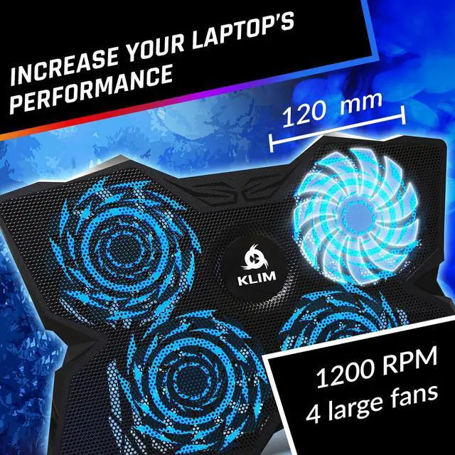 Alt view image 3 of 5 - KLIM Wind Laptop Cooling Pad - More Than 500,000 Units Sold - New Version - Powerful Rapid Action Laptop Cooler - Laptop Stand with 4 Cooling Fans - 2 USB Ports - PC Mac PS5 PS4 Xbox One - Diamond
