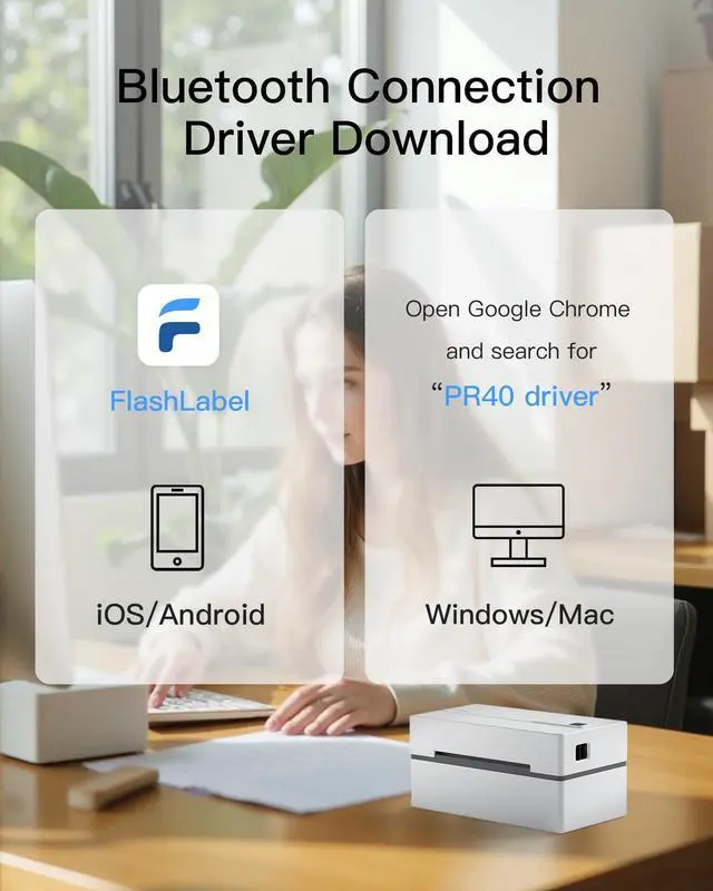 Alt view image 2 of 5 - Inateck Bluetooth Thermal Label Printer, Wireless 4x6 Shipping Label Printer for Shipping Packages, Compatible with iPhone, Android, iPad, Windows, MacOS, Chrome, USPS