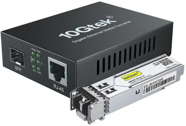 Main image of 10Gtek Gigabit Ethernet Media Converter with a 1000Base-SX Module Included, MMF Dual LC Fiber to Ethernet RJ45 Converter for 10/100/1000Base-Tx to 1000Base-SX, UL Certified, up to 550m