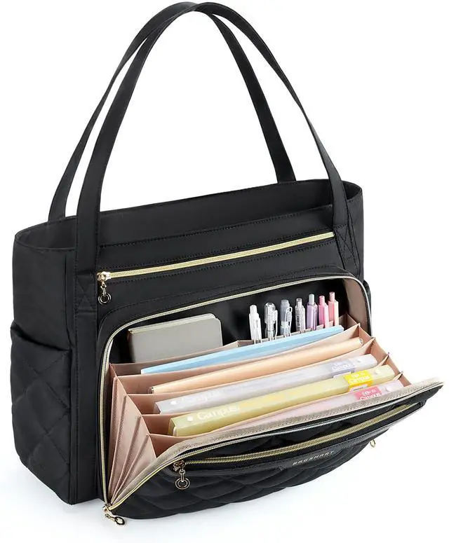 Main image of BAGSMART Teacher Tote Bag for Women 15.6in Quilted with Insulated Pocket & Nurse Bag Features (Black)