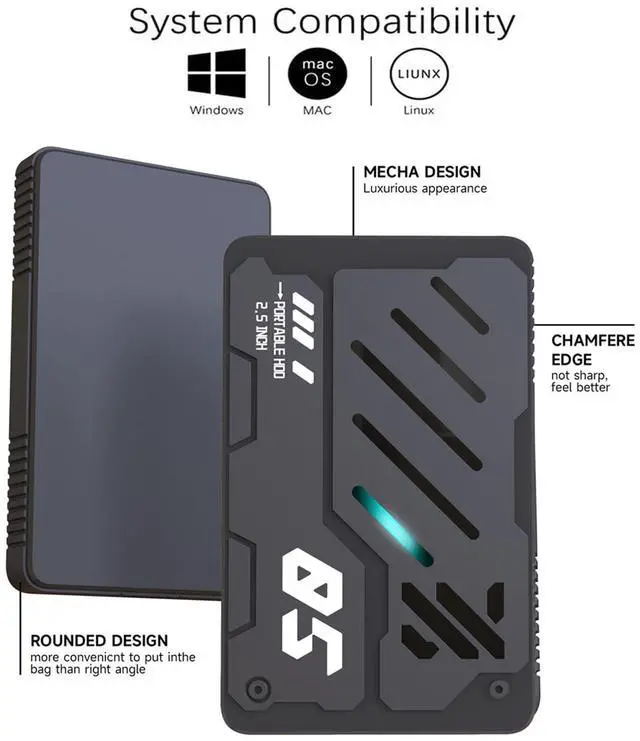 Alt view image 2 of 5 - Tianken Ultra Slim Portable External Hard Drive USB 3.0 HDD Storage for PC, Laptop, Mac, Xbox one, PS4, PS5 (750GB)