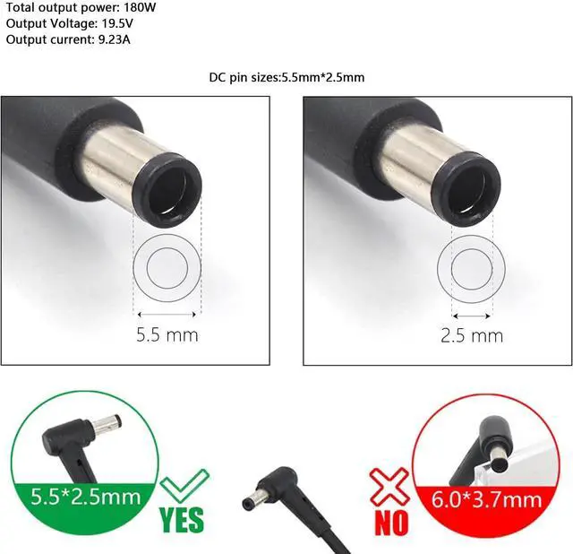 Alt view image 3 of 5 - 180W 19.5V 9.23A Laptop Charger ADP-180MB F Fit for Asus ROG G750JM G751JM G750JS G75VW G75VX GL502VT G750JW G750JM G750JX G751JL FX502VM FX702VM G-Series Gaming Laptop AC Adapter with Power Cord