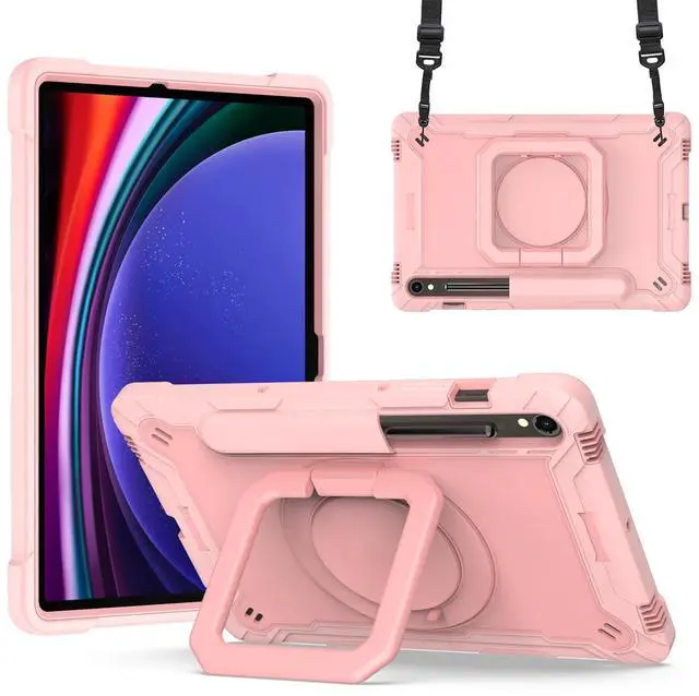 Main image of Dteck Case for Samsung Galaxy Tab S9 FE 10.9"/Tab S9 Case,360 Rotating Stable Kickstand Heavy Duty Drop-Proof Protection Case with S Pen Holder Shoulder Strap for Galaxy Tab S9 FE/S9 11" 2023,Rosegold