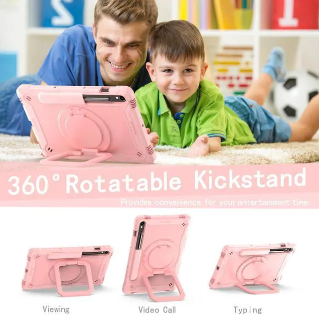 Alt view image 2 of 5 - Dteck Case for Samsung Galaxy Tab S9 FE 10.9"/Tab S9 Case,360 Rotating Stable Kickstand Heavy Duty Drop-Proof Protection Case with S Pen Holder Shoulder Strap for Galaxy Tab S9 FE/S9 11" 2023,Rosegold