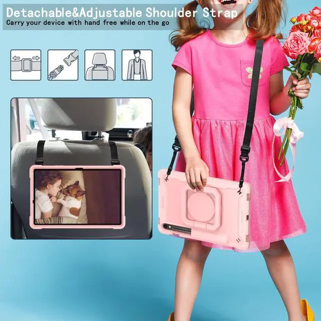 Alt view image 4 of 5 - Dteck Case for Samsung Galaxy Tab S9 FE 10.9"/Tab S9 Case,360 Rotating Stable Kickstand Heavy Duty Drop-Proof Protection Case with S Pen Holder Shoulder Strap for Galaxy Tab S9 FE/S9 11" 2023,Rosegold