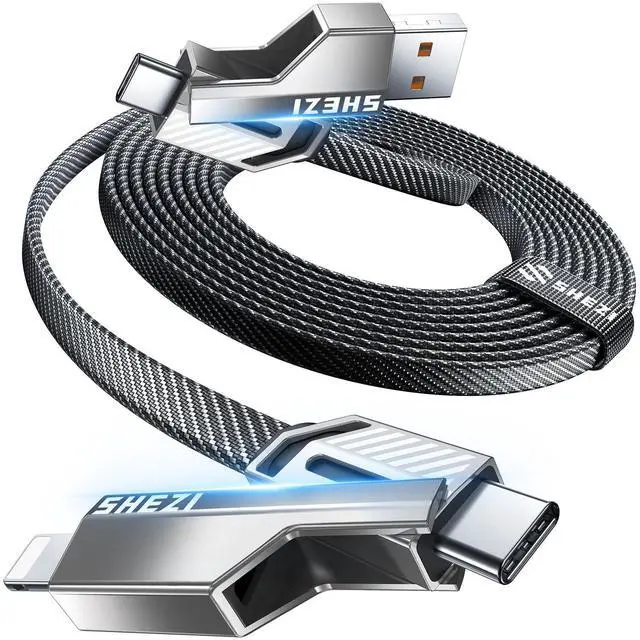 Main image of Vexipia 4-in-1 Long USB C Cable 45W 10FT Lightning Cable Fast Charging Flat Braided for iPhone/iPad Charger Cord [480Mbps Data Sync] Universal Multi Charge Wire Combo with Lightning/Type C/USB A Port