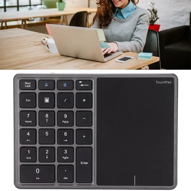 Alt view image 3 of 5 - Zunate Numeric Keypad, 22 Keys Type C Rechargeable Number Pad with Touchpad, USB Receiver, Dual Mode Mini Numeric Keypad for Laptop, PC (Grey)