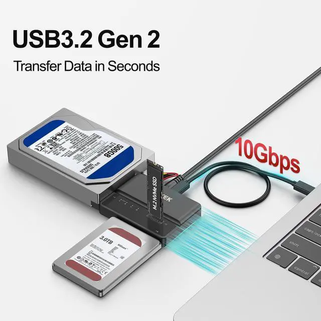 Alt view image 5 of 5 - Unitek M.2 NVME SATA IDE Enclosure 3 in 1 Tool-Free Portable 10Gbps PCIe3.1a M.2 SATA3.1 IDE100 External Adapter USB 3.2 Hard Drive Reader for 2230/2242/2260/2280 NVME 2.5" /3.5" SATA SSD 3.5" IDE