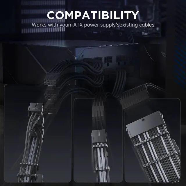 Alt view image 3 of 5 - AsiaHorse 12VHPWR Cable Extension Kit, 16AWG Pcie 5.0 PSU Cable Extension Kit Soft Braided Power Supply Cable Extension, 24pin ATX /4+4pin EPS /12+4pin 30CM Length with Cable Combs