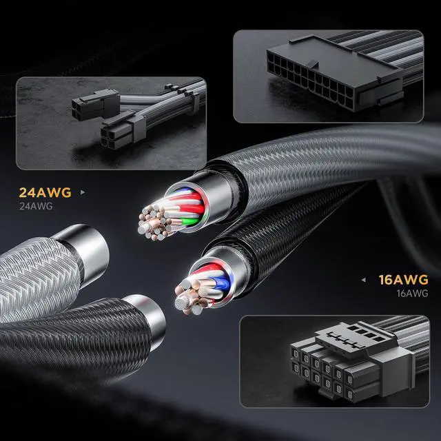 Alt view image 5 of 5 - AsiaHorse 12VHPWR Cable Extension Kit, 16AWG Pcie 5.0 PSU Cable Extension Kit Soft Braided Power Supply Cable Extension, 24pin ATX /4+4pin EPS /12+4pin 30CM Length with Cable Combs