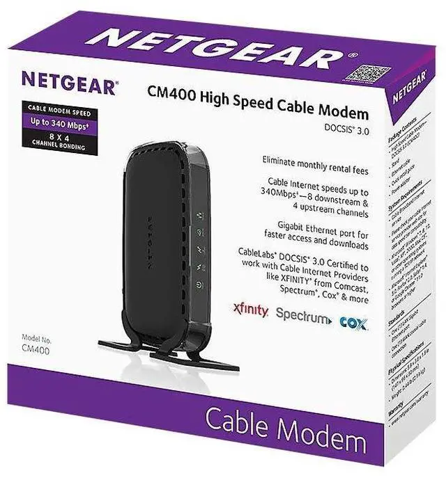 Alt view image 5 of 5 - NETGEAR Cable Modem CM400 Compatible with Cable Providers Xfinity by Comcast, Spectrum, Cox | for Cable Plans Up to 100 Mbps | DOCSIS3.0, Black (CM400-100NAS)